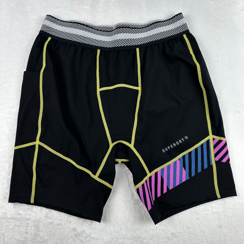 Superdry Sport Mens Large Training Energy Ice Cool Compression Shorts Black Neon